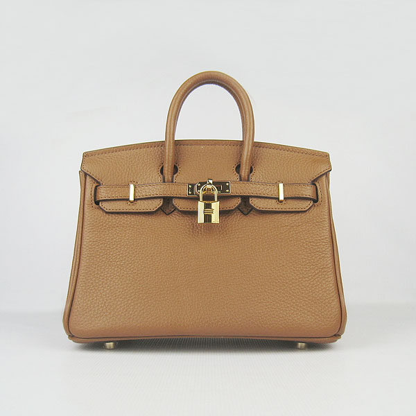Super A Replica Hermes Gold Buckle Handbag Light Coffee 6068